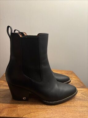 Coach Black Leather Studded Chelsea Booties